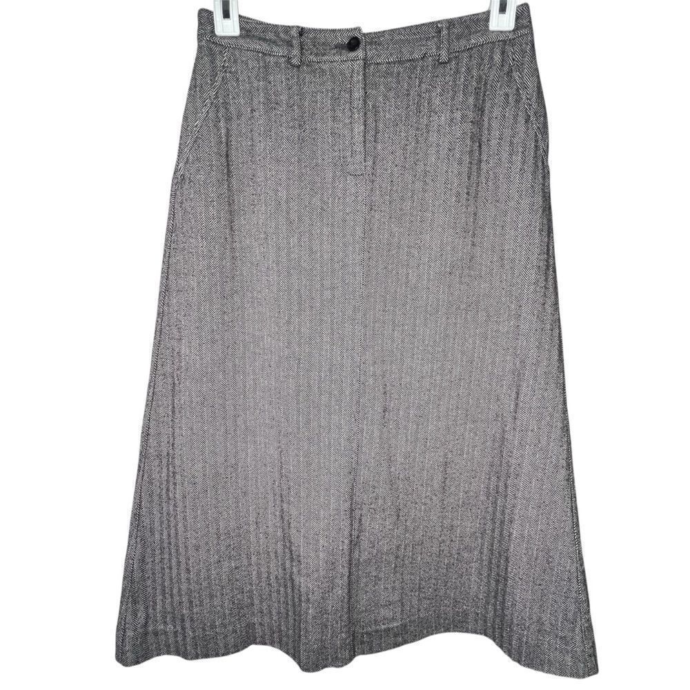 LL Bean Black White Herringbone Classic Fit Straight Maxi Skirt Sz 6 Equestrian